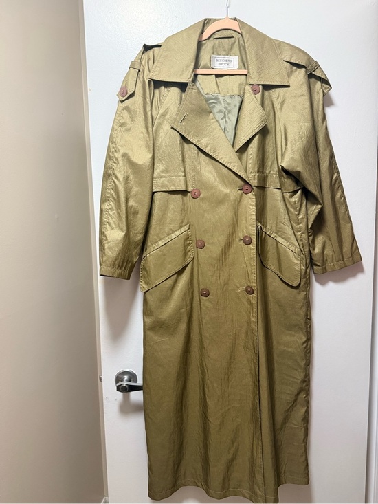 Beechers Brook Jackets & Blazers - vintage Beechers Brook metallic olive green double-breasted trench coat